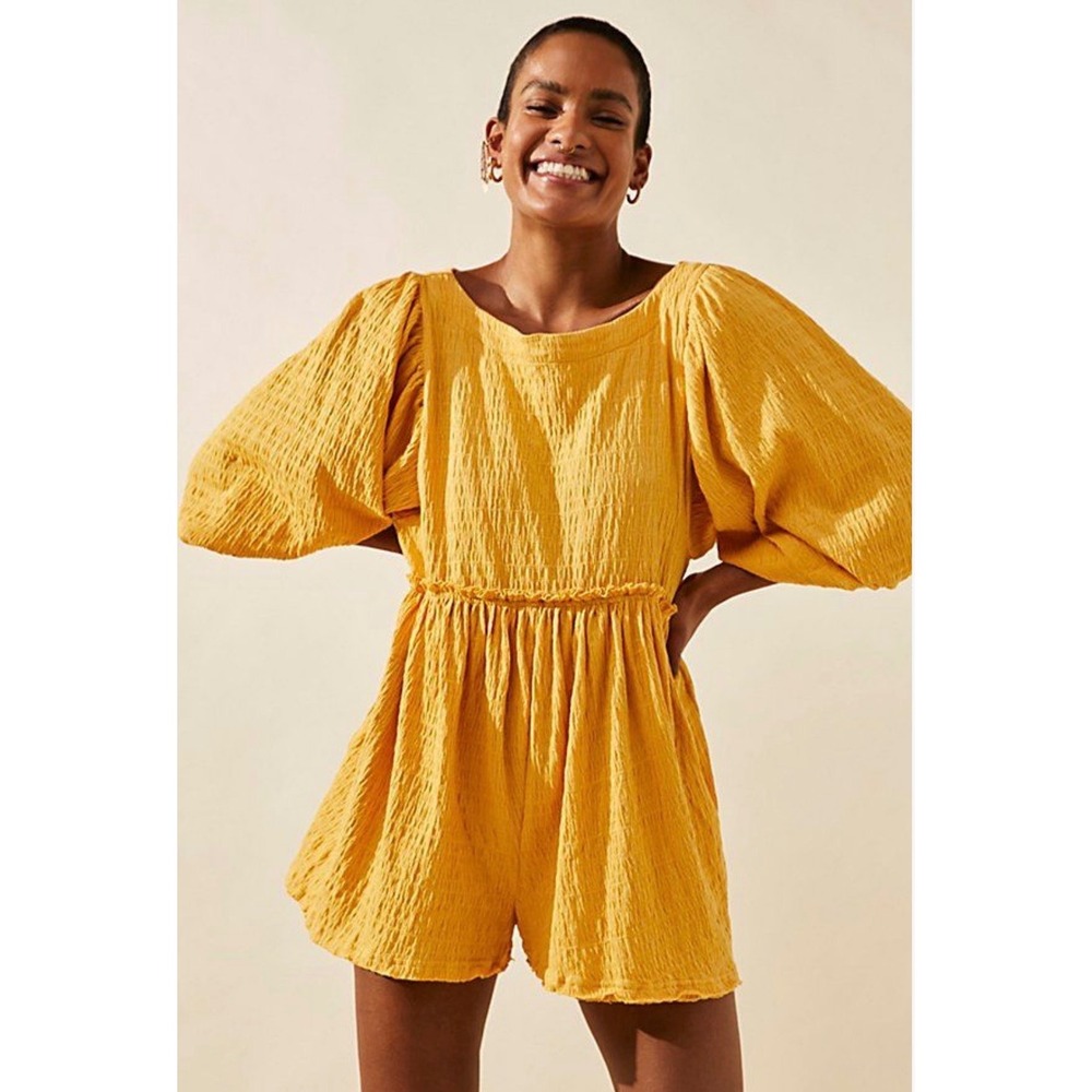 Free People Beach Beyond Obsessed Romper Crinkle Balloon Sleeve Small Boho